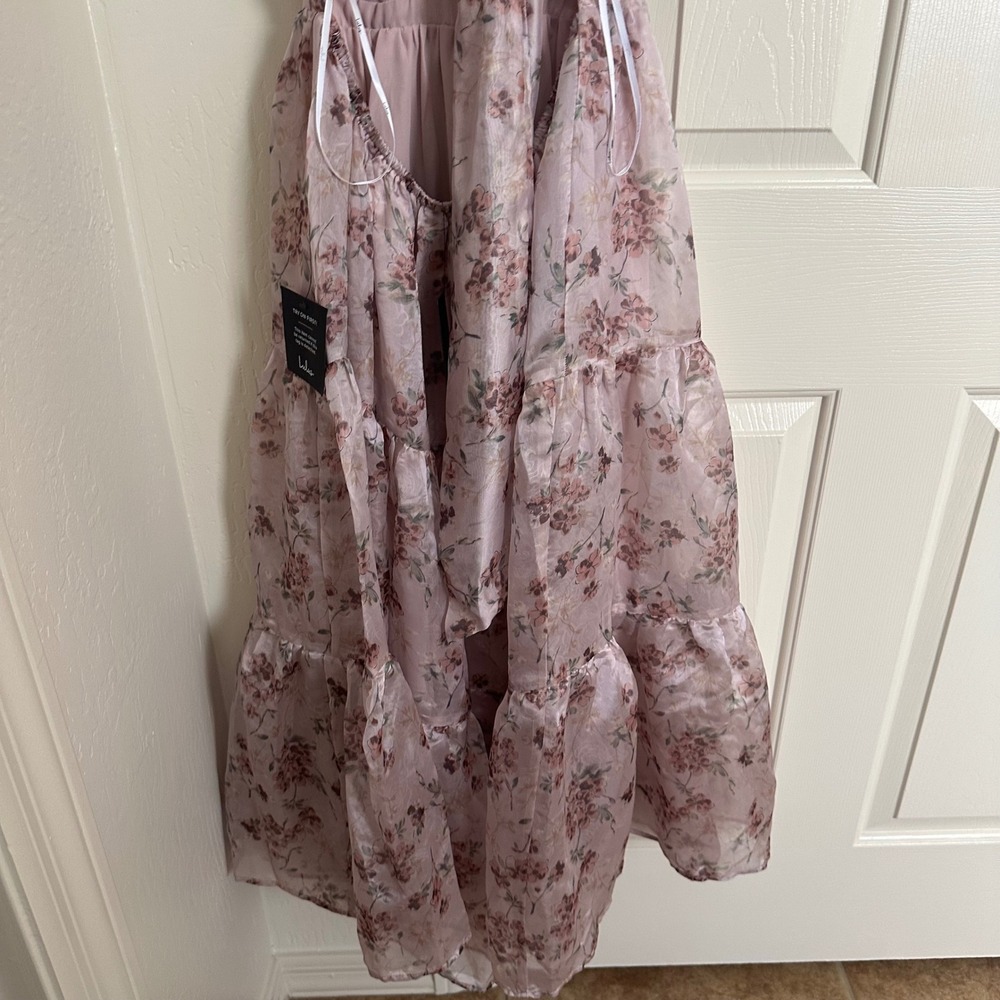 Lulus Marvelously Darling‎ Mauve Floral Organza Tiered Backless Midi Dress NWT S - Picture 6 of 13